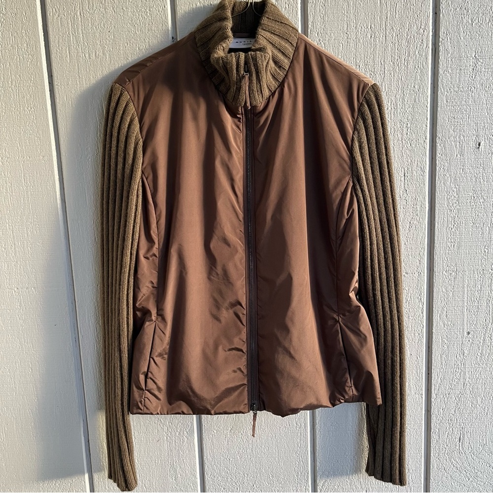 Akris Punto Brown and Olive Mixed-Media Puffer Jacket